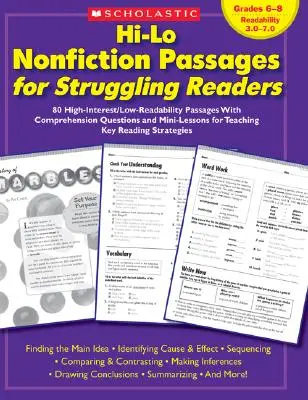 Hi-Lo Nonfiction Passages for Struggling Readers: Klassen 6-8: 80 hochinteressante/leicht lesbare Passagen mit Verständnisfragen und Mini-Lektionen - Hi-Lo Nonfiction Passages for Struggling Readers: Grades 6-8: 80 High-Interest/Low-Readability Passages with Comprehension Questions and Mini-Lessons