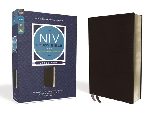 NIV Studienbibel, Vollständig revidierte Ausgabe, Großdruck, Gebundenes Leder, Schwarz, Rote Schrift, Komfortdruck - NIV Study Bible, Fully Revised Edition, Large Print, Bonded Leather, Black, Red Letter, Comfort Print