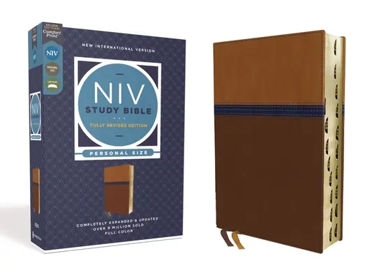 NIV Studienbibel, Vollständig revidierte Ausgabe, Persönliche Größe, Lederweich, Braun/Blau, Rote Schrift, Daumenregister, Komfortdruck - NIV Study Bible, Fully Revised Edition, Personal Size, Leathersoft, Brown/Blue, Red Letter, Thumb Indexed, Comfort Print