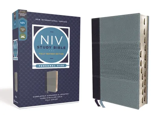 NIV Studienbibel, vollständig revidierte Ausgabe, persönliches Format, lederweich, marineblau, rote Schrift, Daumenregister, Komfortdruck - NIV Study Bible, Fully Revised Edition, Personal Size, Leathersoft, Navy/Blue, Red Letter, Thumb Indexed, Comfort Print