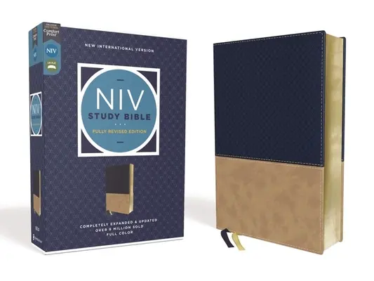 NIV Studienbibel, Vollständig revidierte Ausgabe, Lederweich, Marine/Braun, Rote Schrift, Komfortdruck - NIV Study Bible, Fully Revised Edition, Leathersoft, Navy/Tan, Red Letter, Comfort Print