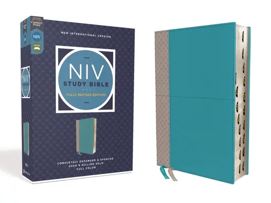 NIV Studienbibel, Vollständig revidierte Ausgabe, Lederweich, Türkis/Grau, Rote Schrift, Daumenregister, Komfortdruck - NIV Study Bible, Fully Revised Edition, Leathersoft, Teal/Gray, Red Letter, Thumb Indexed, Comfort Print