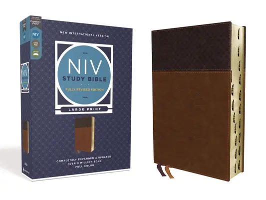 NIV Studienbibel, Vollständig revidierte Ausgabe, Großdruck, lederweich, braun, rote Schrift, Daumenregister, Komfortdruck - NIV Study Bible, Fully Revised Edition, Large Print, Leathersoft, Brown, Red Letter, Thumb Indexed, Comfort Print