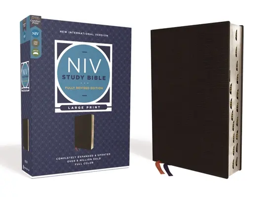 NIV Studienbibel, Vollständig revidierte Ausgabe, Großdruck, Gebundenes Leder, Schwarz, Rote Schrift, Daumenregister, Komfortdruck - NIV Study Bible, Fully Revised Edition, Large Print, Bonded Leather, Black, Red Letter, Thumb Indexed, Comfort Print