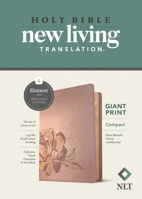 NLT Compact Giant Print Bible, Filament Enabled Edition (Rote Schrift, lederähnlich, Rose Metallic Peony) - NLT Compact Giant Print Bible, Filament Enabled Edition (Red Letter, Leatherlike, Rose Metallic Peony)