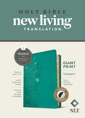 NLT Compact Giant Print Bibel, Filament Enabled Edition (rote Buchstaben, lederähnlich, Pfingstrose Rich Teal, indiziert) - NLT Compact Giant Print Bible, Filament Enabled Edition (Red Letter, Leatherlike, Peony Rich Teal, Indexed)
