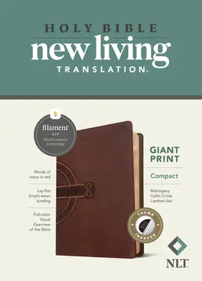 NLT Compact Giant Print Bible, Filament Enabled Edition (Rote Schrift, lederähnlich, Mahagoni Keltisches Kreuz, Indexiert) - NLT Compact Giant Print Bible, Filament Enabled Edition (Red Letter, Leatherlike, Mahogany Celtic Cross, Indexed)