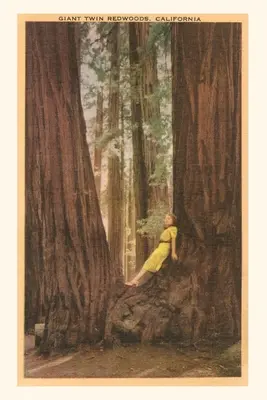 Das Vintage Journal Mädchen in einer Ecke mit zwei Redwood-Bäumen - The Vintage Journal Girl in Nook of Twin Redwood Trees