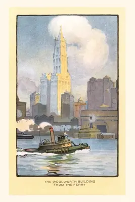 Oldtimer-Journal Gemälde des Woolworth-Gebäudes von der Fähre aus, New York City - Vintage Journal Painting of Woolworth Building from Ferry, New York City