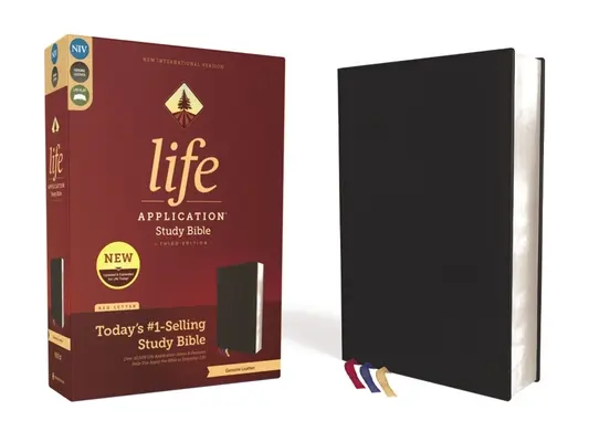 Niv, Life Application Study Bible, Dritte Ausgabe, Echtes Leder, Rindsleder, Schwarz, kunstvoll vergoldete Ränder, rote Schrift - Niv, Life Application Study Bible, Third Edition, Genuine Leather, Cowhide, Black, Art Gilded Edges, Red Letter
