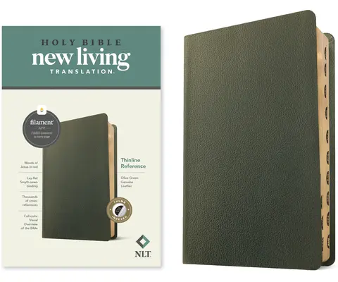 NLT Thinline Referenzbibel, Filament Enabled Edition (Rote Schrift, Echtes Leder, Olivgrün, Indexiert) - NLT Thinline Reference Bible, Filament Enabled Edition (Red Letter, Genuine Leather, Olive Green, Indexed)