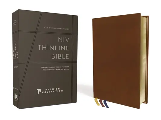 Niv, Thinline-Bibel, Premium-Ziegenleder, Braun, Premier Collection, schwarze Schrift, kunstvergoldete Ränder, Komfortdruck - Niv, Thinline Bible, Premium Goatskin Leather, Brown, Premier Collection, Black Letter, Art Gilded Edges, Comfort Print