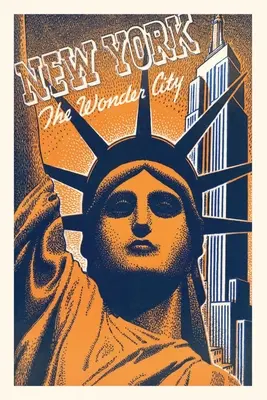 Jahrgangsjournal Orange-blaue Grafik des Kopfes der Freiheitsstatue - Vintage Journal Orange and Blue Graphic of Statue of Liberty Head