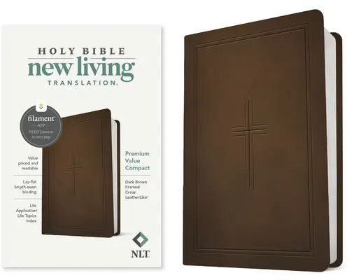 NLT Premium Value Compact Bibel, Filament-fähige Ausgabe (lederähnlich, dunkelbraunes gerahmtes Kreuz) - NLT Premium Value Compact Bible, Filament-Enabled Edition (Leatherlike, Dark Brown Framed Cross)