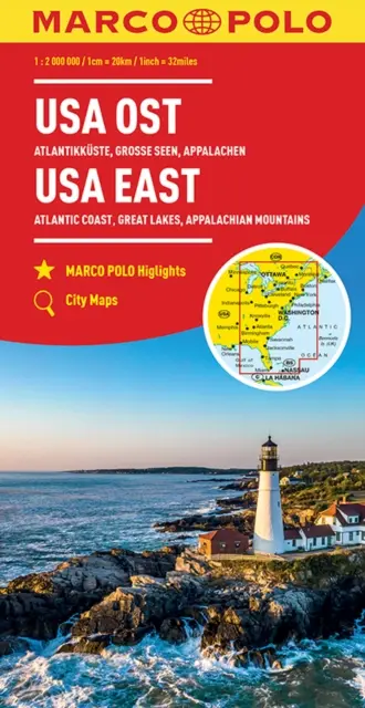 USA Ost Marco Polo Karte - Atlantikküste, Große Seen und Appalachen - USA East Marco Polo Map - Atlantic Coast, Great Lakes and Appalachian Mountains