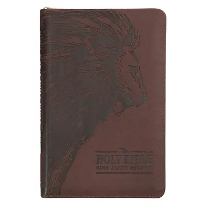 KJV Heilige Bibel, Standardformat Kunstleder Red Letter Edition - Daumenregister & Lesebändchen, King James Version, brauner Löwen-Reißverschluss - KJV Holy Bible, Standard Size Faux Leather Red Letter Edition - Thumb Index & Ribbon Marker, King James Version, Brown Lion Zipper Closure