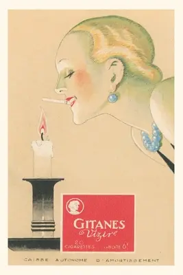 Jahrgangsjournal Frau zündet Gitane aus Kerze an - Vintage Journal Woman Lighting Gitane from Candle