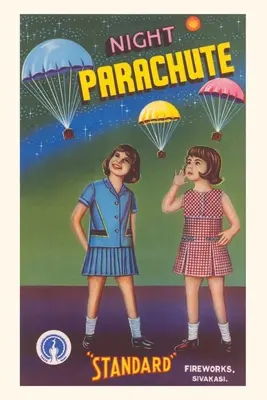 Vintage Journal Mädchen mit nächtlichem Fallschirmfeuerwerk - Vintage Journal Girls with Night Parachute Fireworks