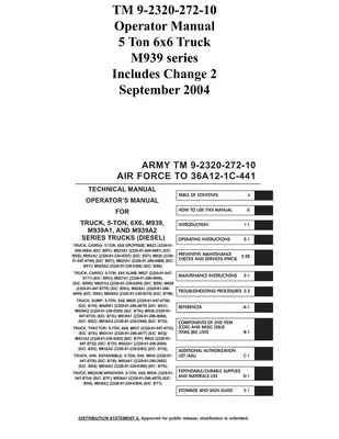 TM 9-2320-272-10 Bedienerhandbuch 5-Tonnen-LKW 6x6 Serie M939 Einschließlich Änderung 2 September 2004 - TM 9-2320-272-10 Operator Manual 5 Ton 6x6 Truck M939 series Includes Change 2 September 2004