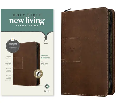 NLT Thinline Referenz Zipper Bibel, Filament Enabled Edition (Lederähnlich, Atlas Rustic Brown, Indexed) - NLT Thinline Reference Zipper Bible, Filament Enabled Edition (Leatherlike, Atlas Rustic Brown, Indexed)