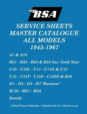 BSA 'Service Sheets' Gesamtkatalog für alle Modelle 1945 bis 1967 - BSA 'Service Sheets' Master Catalogue for All Models 1945 to 1967