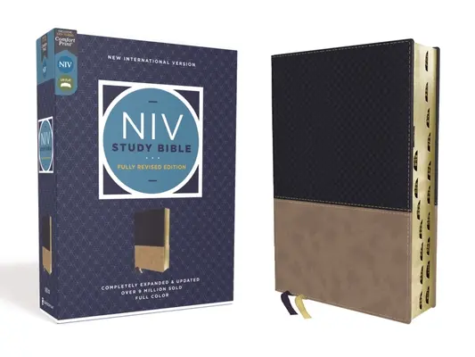 NIV Studienbibel, Vollständig revidierte Ausgabe, lederweich, marineblau/braun, rote Schrift, Daumenregister, Komfortdruck - NIV Study Bible, Fully Revised Edition, Leathersoft, Navy/Tan, Red Letter, Thumb Indexed, Comfort Print